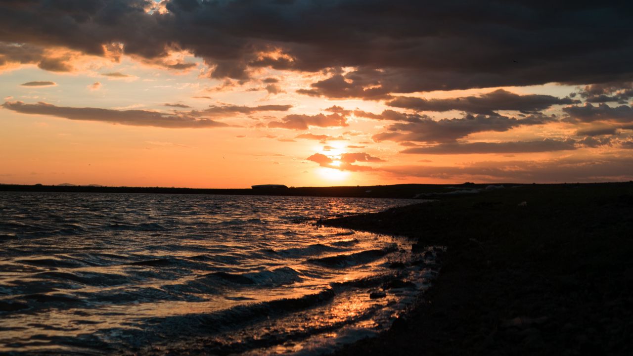 Wallpaper sea, sunset, coast, dusk, dark