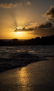 Preview wallpaper sea, sunset, dusk, beach, waves