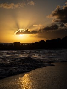 Preview wallpaper sea, sunset, dusk, beach, waves