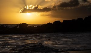Preview wallpaper sea, sunset, dusk, beach, waves