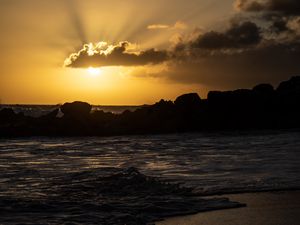 Preview wallpaper sea, sunset, dusk, beach, waves
