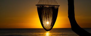 Preview wallpaper sea, sunset, fishnet, dark, twilight