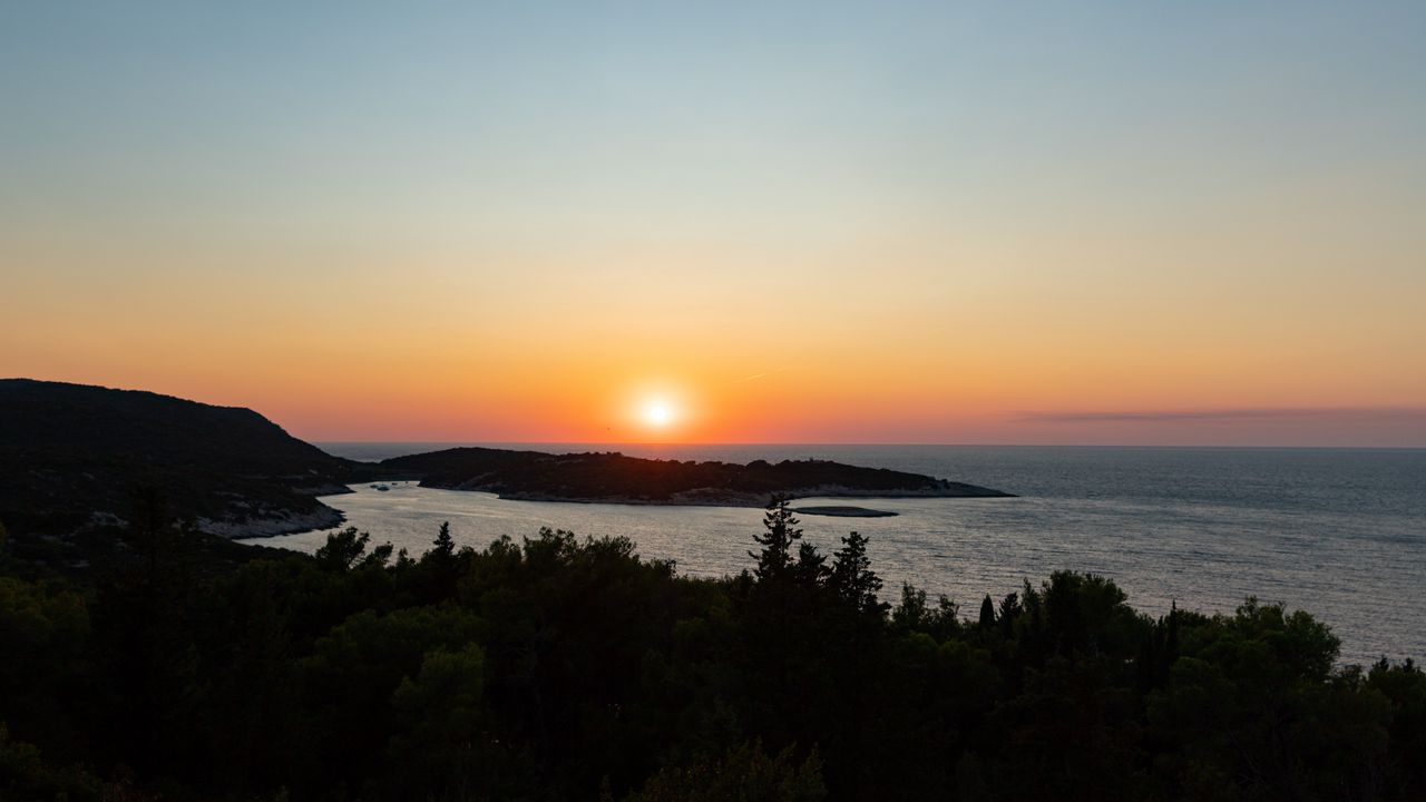 Wallpaper sea, sunset, horizon, island, landscape, nature