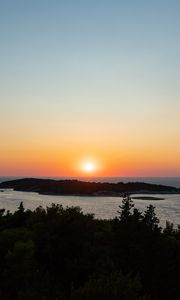 Preview wallpaper sea, sunset, horizon, island, landscape, nature