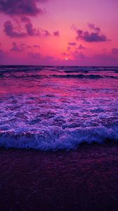Preview wallpaper sea, sunset, horizon, surf, foam
