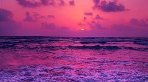 Preview wallpaper sea, sunset, horizon, surf, foam