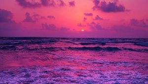 Preview wallpaper sea, sunset, horizon, surf, foam