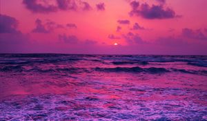 Preview wallpaper sea, sunset, horizon, surf, foam