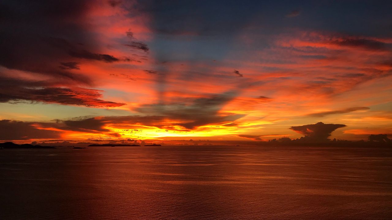 Wallpaper sea, sunset, horizon, clouds, twilight, sky