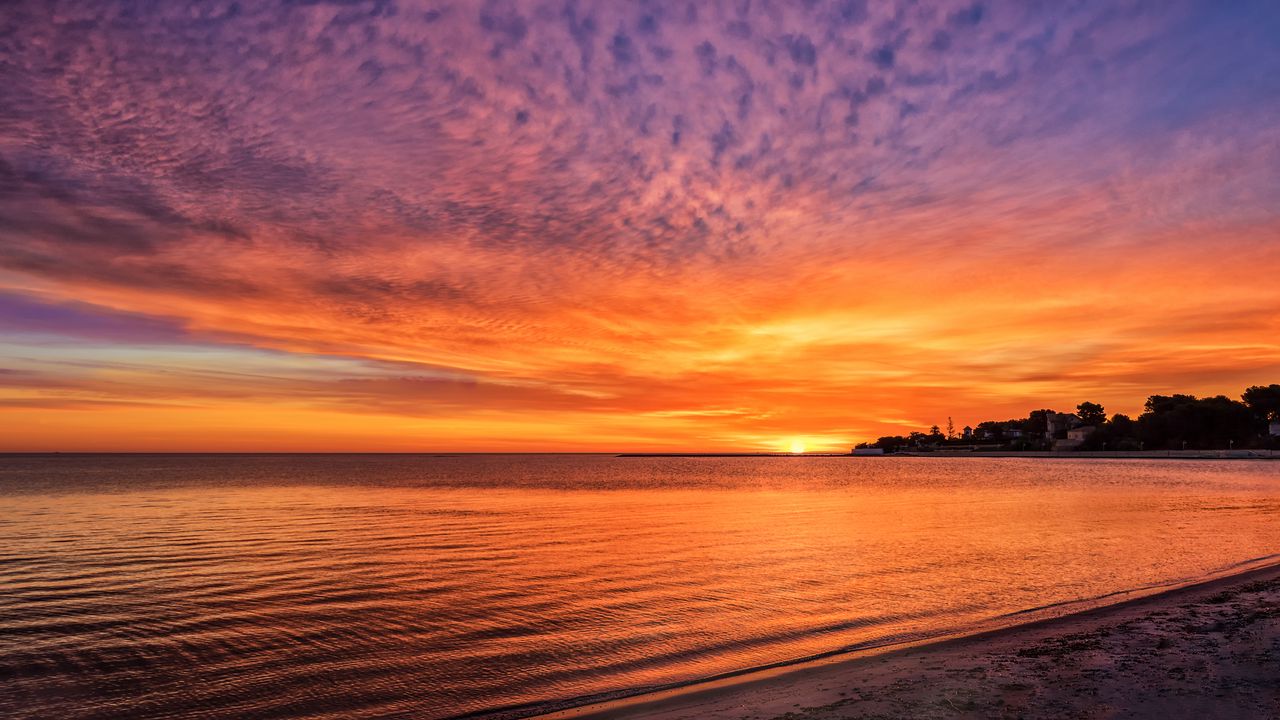 Wallpaper sea, sunset, horizon, clouds, dark