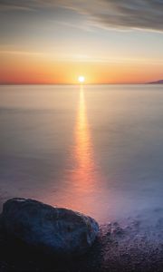 Preview wallpaper sea, sunset, horizon, landscape, stone
