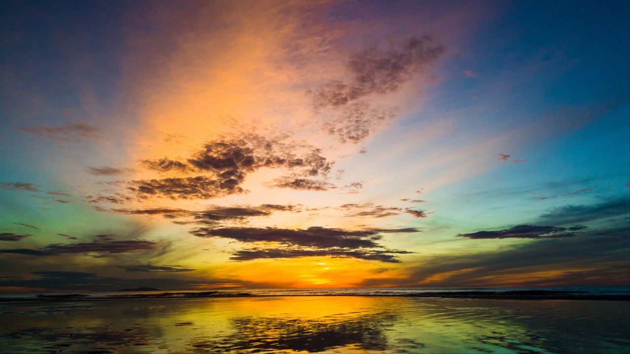 Wallpaper sea, sunset, landscape, clouds, horizon