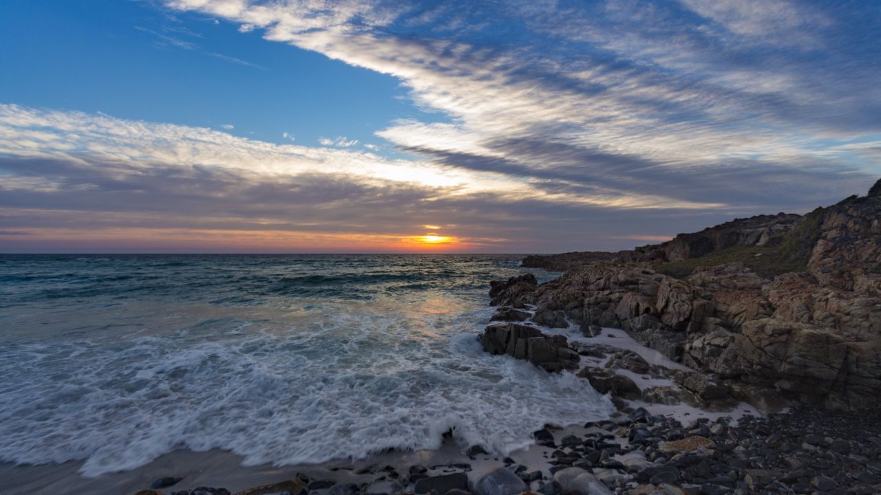 Wallpaper sea, sunset, landscape, coast