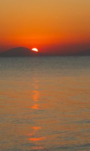 Preview wallpaper sea, sunset, mountains, sky, nature, dark