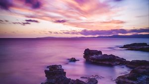 Preview wallpaper sea, sunset, night, horizon, spain