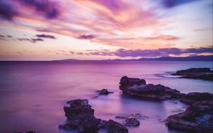 Preview wallpaper sea, sunset, night, horizon, spain