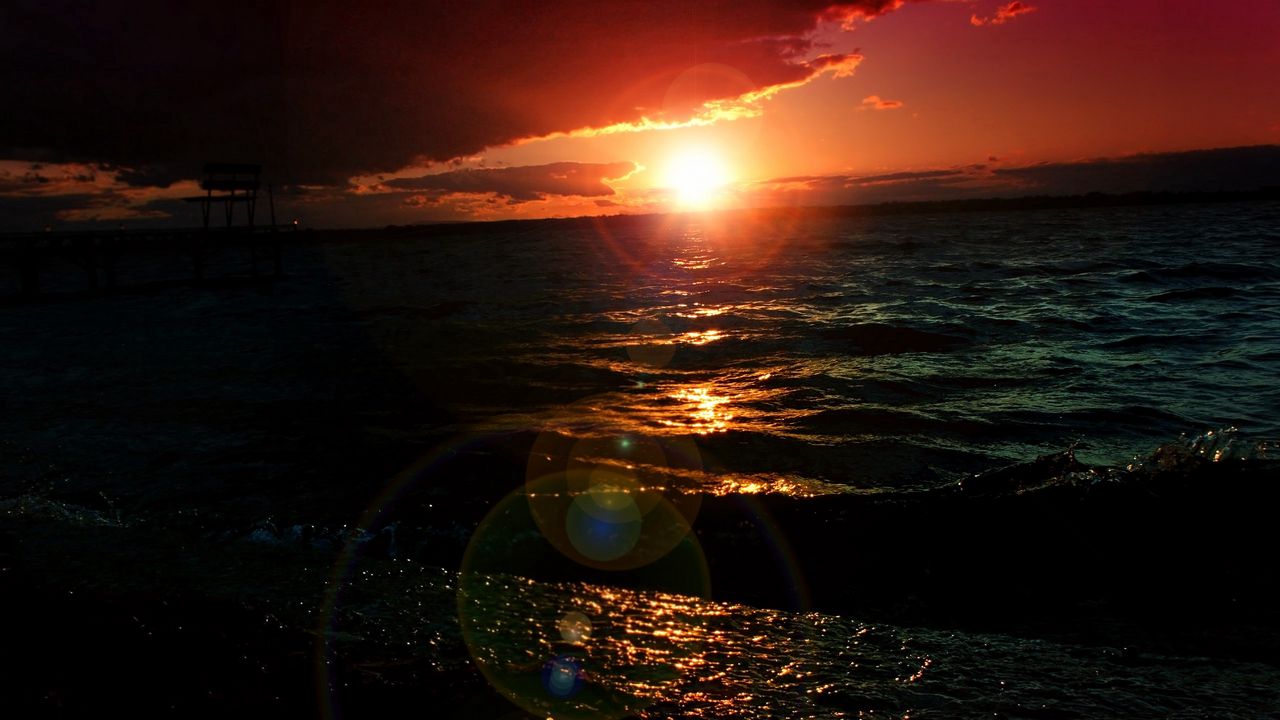 Wallpaper sea, sunset, night, pretty, waves