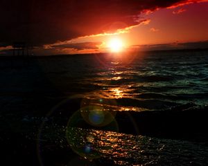 Preview wallpaper sea, sunset, night, pretty, waves