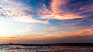 Preview wallpaper sea, sunset, sky, horizon, coast