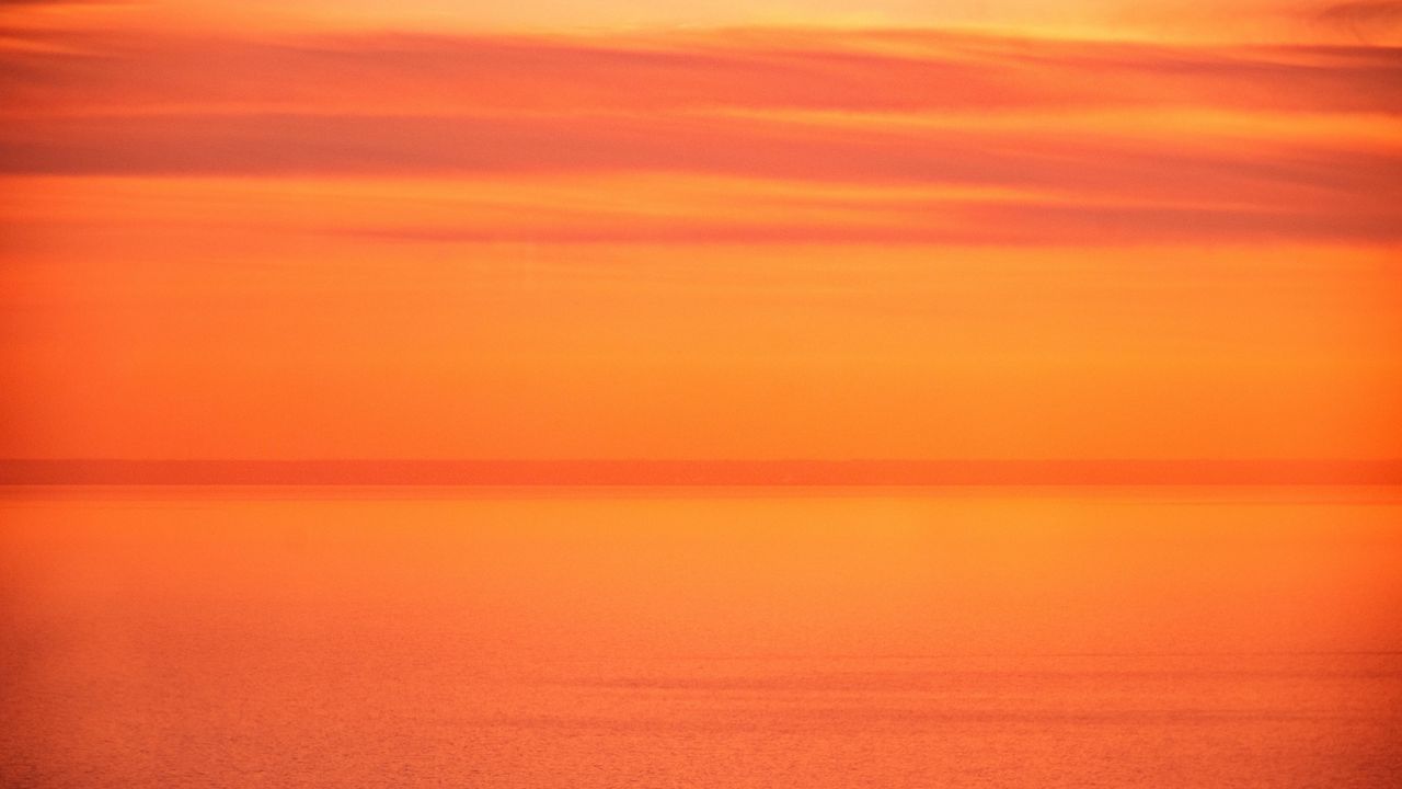 Wallpaper sea, sunset, sky, glare, pink