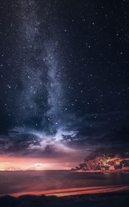 Preview wallpaper sea, sunset, starry sky, horizon, france