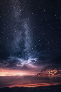 Preview wallpaper sea, sunset, starry sky, horizon, france