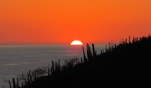 Preview wallpaper sea, sunset, sun, horizon, dark