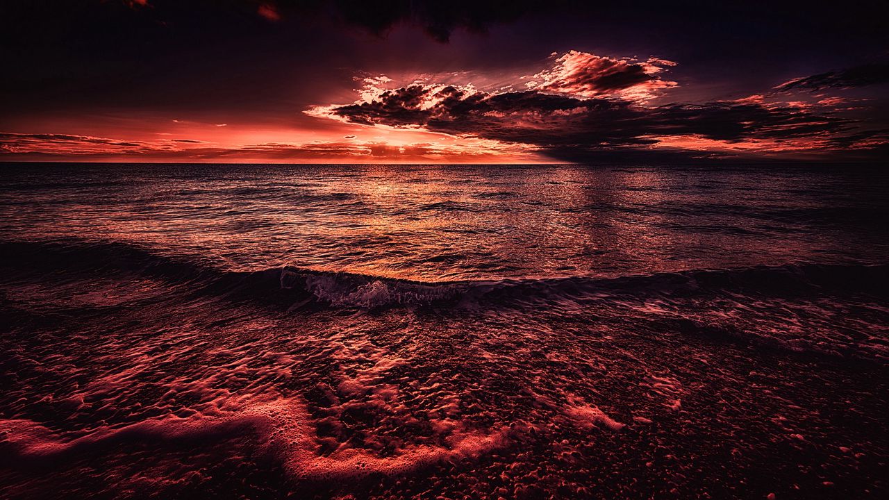 Wallpaper sea, sunset, surf, horizon