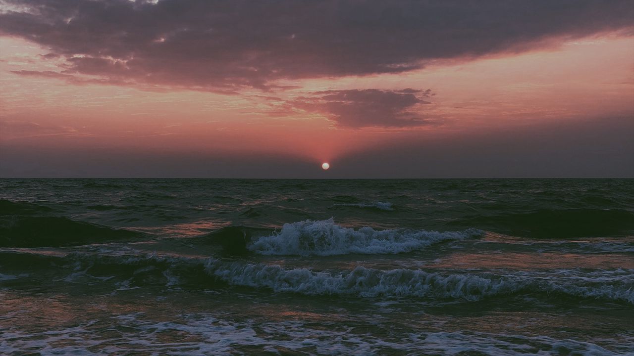 Wallpaper sea, sunset, tide, horizon
