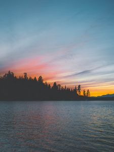 Preview wallpaper sea, sunset, trees, shore