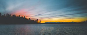 Preview wallpaper sea, sunset, trees, shore