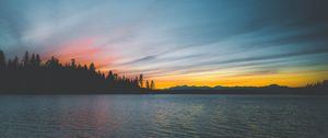 Preview wallpaper sea, sunset, trees, shore