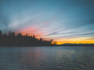Preview wallpaper sea, sunset, trees, shore