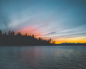 Preview wallpaper sea, sunset, trees, shore