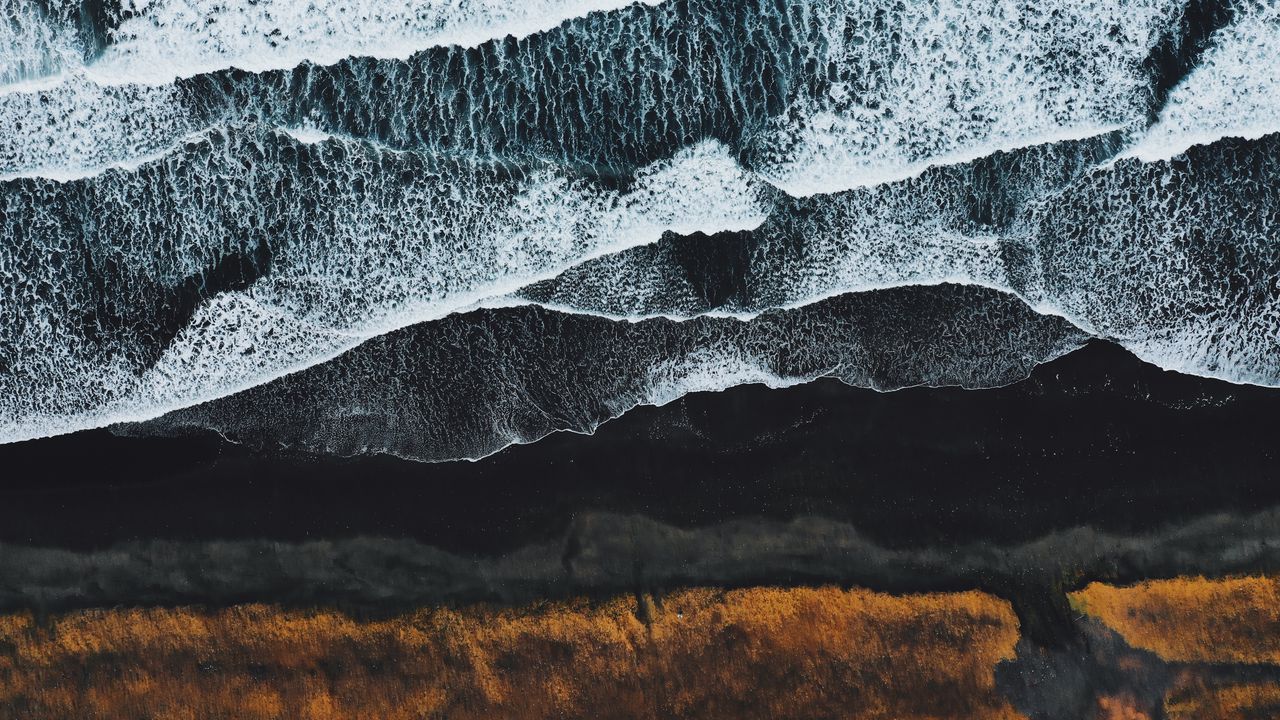 Wallpaper sea, surf, aerial view, coast, foam