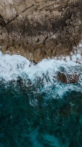 Preview wallpaper sea, surf, aerial view, rocks, foam