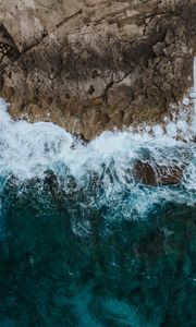 Preview wallpaper sea, surf, aerial view, rocks, foam