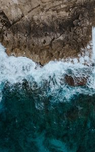 Preview wallpaper sea, surf, aerial view, rocks, foam