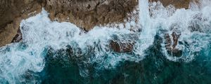 Preview wallpaper sea, surf, aerial view, rocks, foam