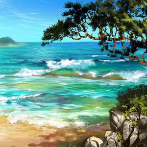 Preview wallpaper sea, surf, art, trees, rocks