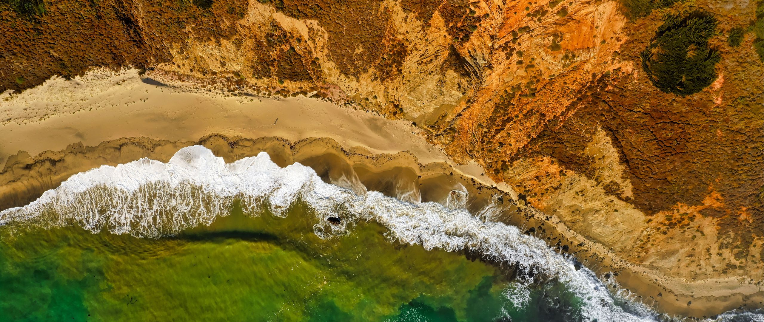 Download wallpaper 2560x1080 sea, surf, beach, aerial view dual wide