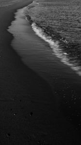 Preview wallpaper sea, surf, bw, foam, coast, sand, dark