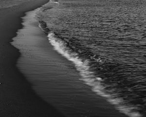 Preview wallpaper sea, surf, bw, foam, coast, sand, dark