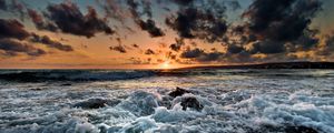 Preview wallpaper sea, surf, foam, sunset