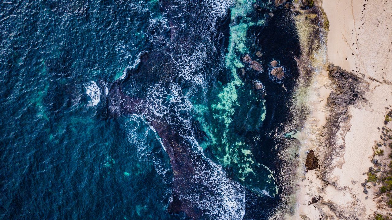 Wallpaper sea, surf, shore, view from above, prevelly, western australia