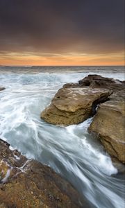 Preview wallpaper sea, surf, stones, horizon, waves