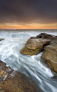 Preview wallpaper sea, surf, stones, horizon, waves