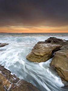 Preview wallpaper sea, surf, stones, horizon, waves