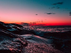 Preview wallpaper sea, surf, sunset, skyline, sky, asbury park, united states