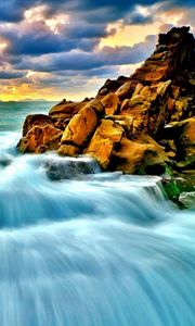 Preview wallpaper sea, surf, sunset, waterfall